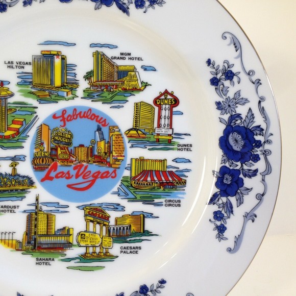 Vintage Schiff Las Vegas Souvenir Plate Gold Trim Sahara Stardust Hilton 10.25" - Picture 6 of 12